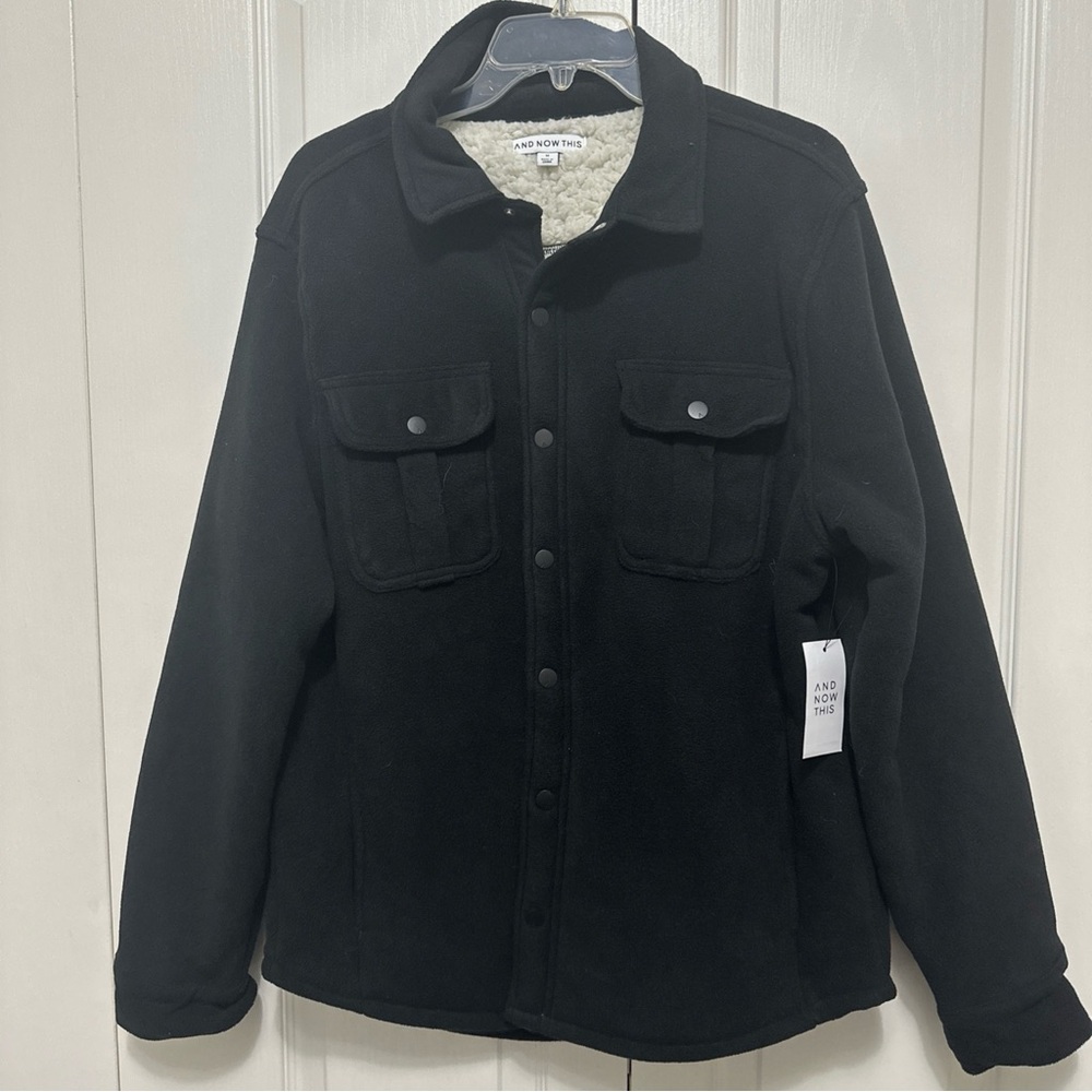 And Now This Men’s Black Flannel lined Sherpa Jacket Size Medium New
